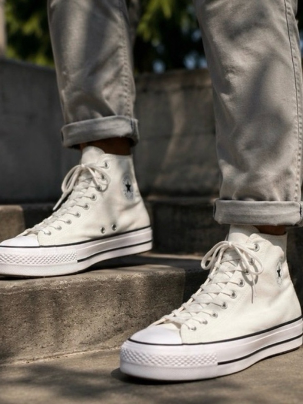Converse High-Top Canvas Sneakers in White with Black Trim size 7